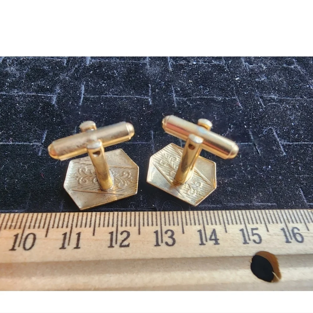 Vintage Cufflink Set Gold Tone Rolled Scroll Design Used